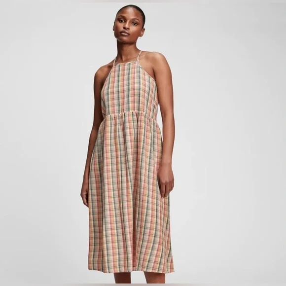 GAP Women’s Multi Color Plaid Cottagecore Prairiecore Feminine Maxi Sundress - Picture 1 of 13